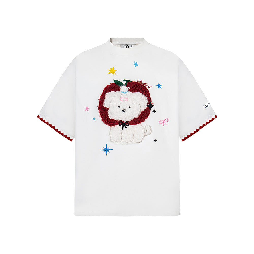 Hip Hop Clothes New York Vintage Embroidered Dog Short Sleeve T-Shirt