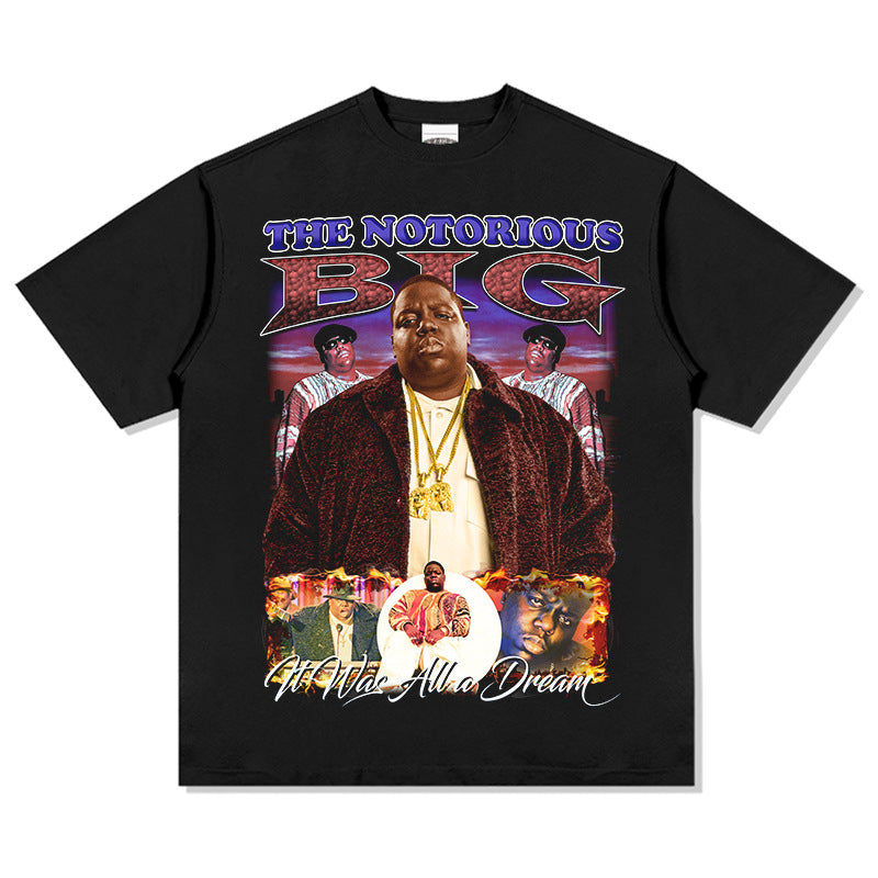 Streetwear masculino vintage biggie print short sleeve t-shirt