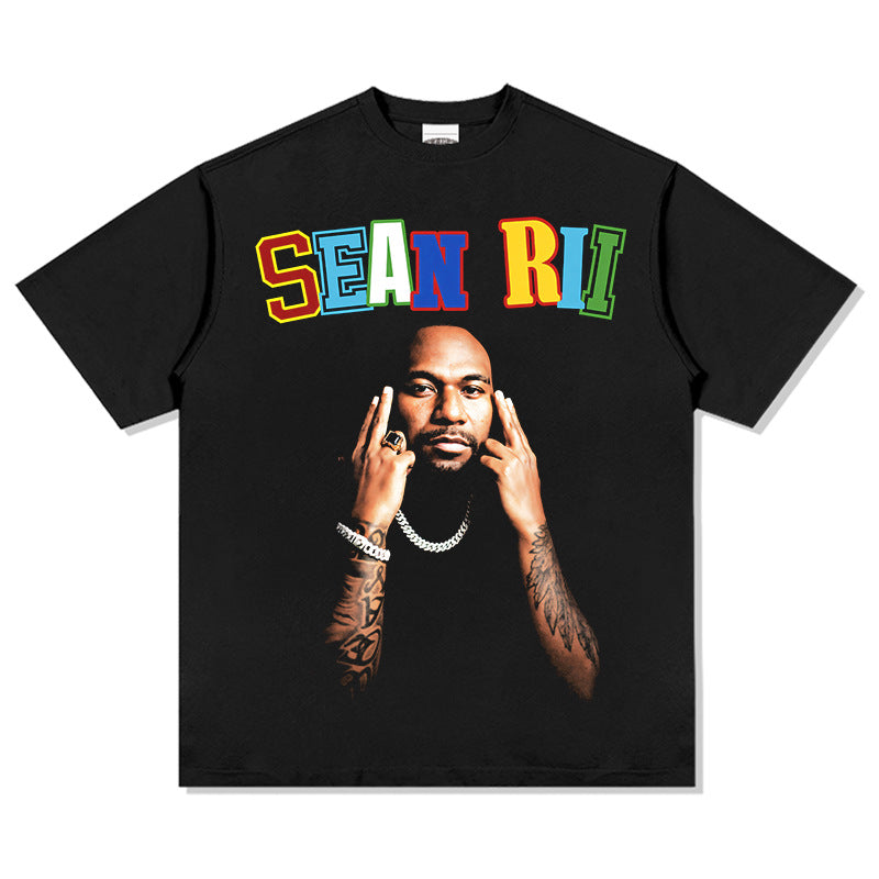 Streetwear masculino vintage hip hop SEAN RII Mockup print short sleeve t-shirt