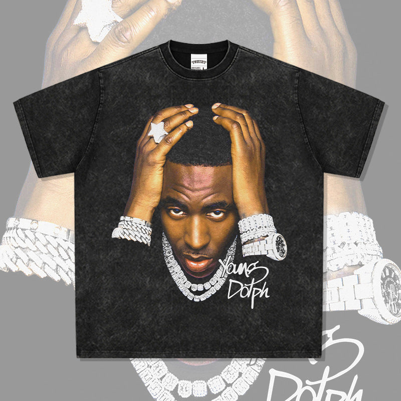 Outfit streetwear Vintage Young Dolph Hip Hop Print Short Sleeve T-Shirt