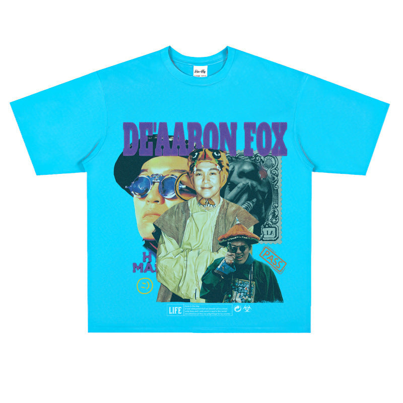 Film Star T Shirt Short Sleeve American Retro Loose-Fitting Pure Cotton T-shirt Men