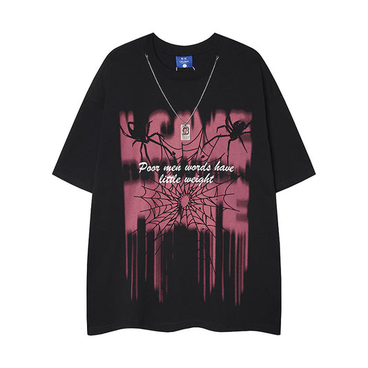 Nyc T Shirt Graffiti Print Necklace Short Sleeve T-Shirt Hip Hop Loose Top