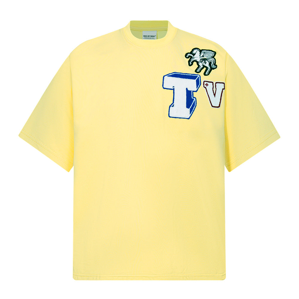 New York Hip Hop Style Embroidered Alphabet Crew Neck Top Short Sleeve T-Shirt