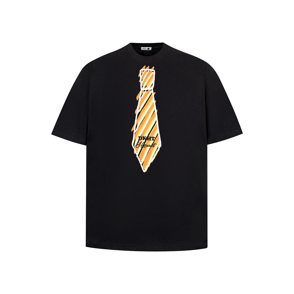 Nostalgia T Shirts Vintage Tie Creative Graffiti Print Short Sleeve T-Shirt