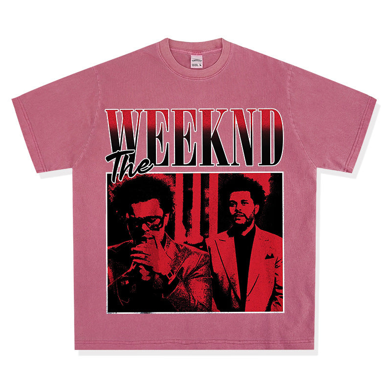 New york hip hop shop weeknd print short sleeve hip hop loose t shirt