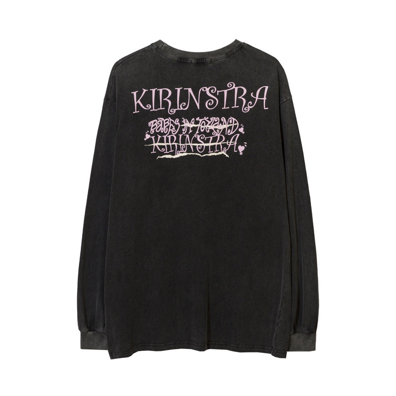 Vintage T Shirts Hip Hop Old Wash Character Print Long Sleeve T-Shirt Autumn oversize