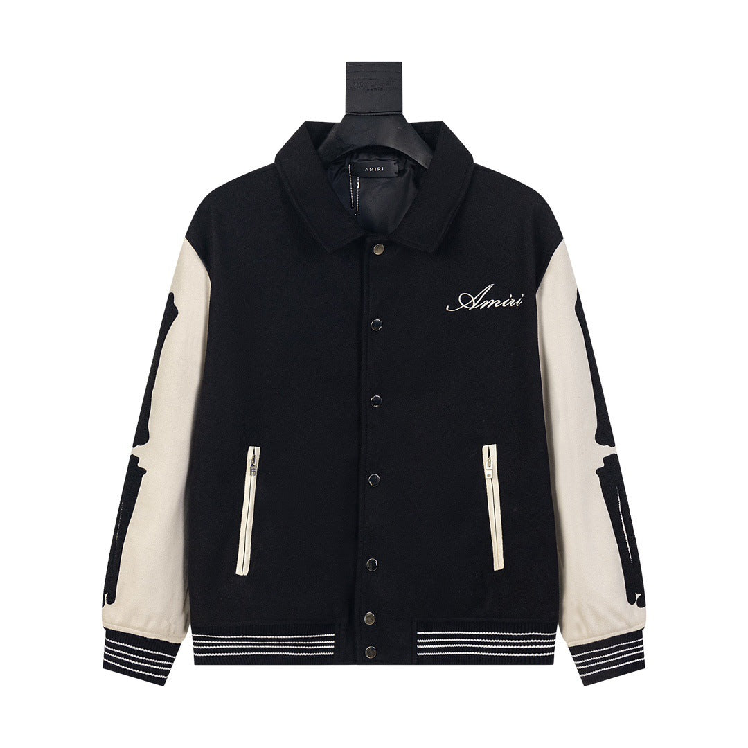 Amiri Jacket AMI Letter Embroidery Contrast Sleeve Jacket Jacket Men's and Women's