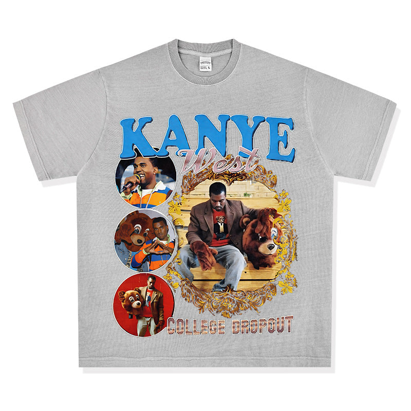 New york hip hop shop vintage hip hop kanye west print short sleeve t-shirt vintage