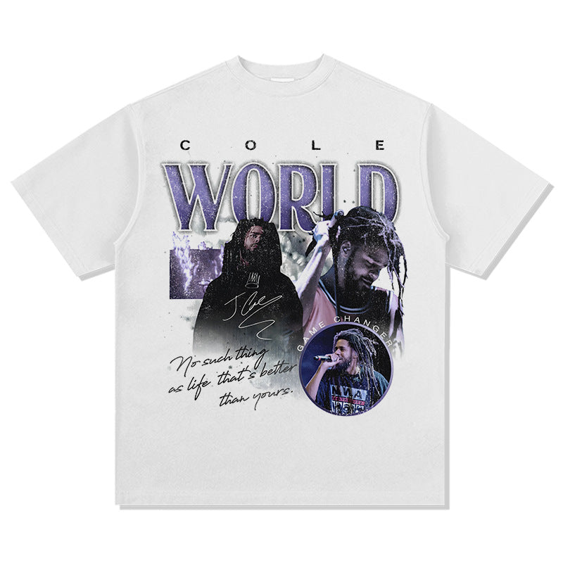 Streetwear masculino vintage hip hop J. Cole print short sleeve t-shirt Vintage