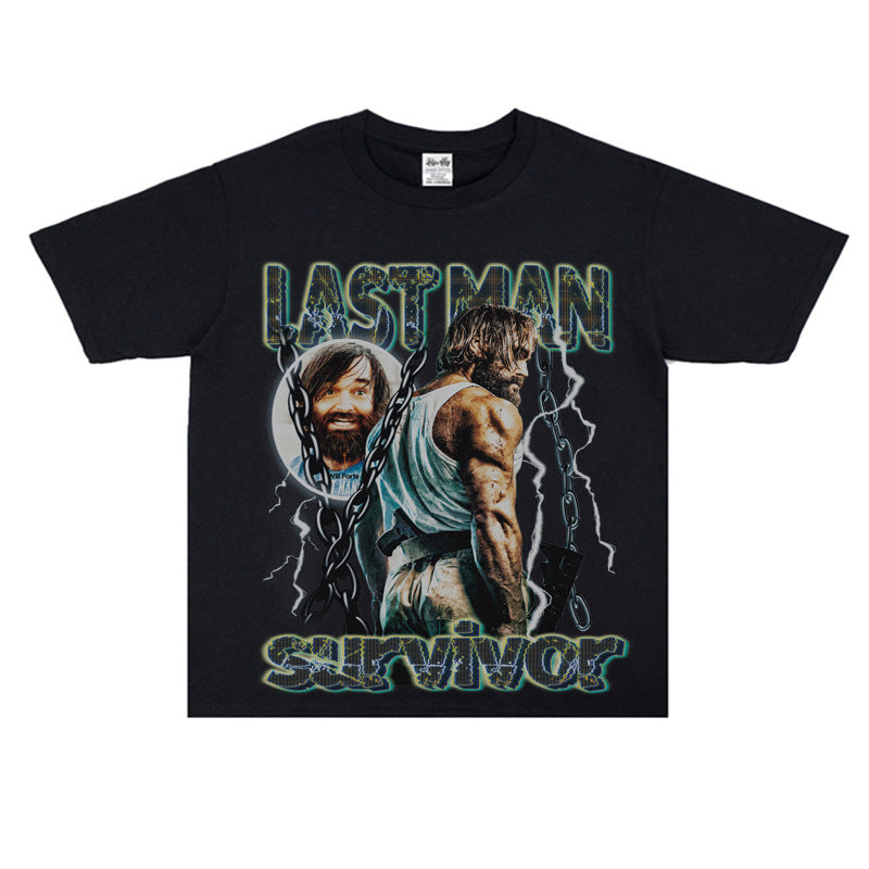 Film Star T Shirt Loose Heavy Retro Street Cotton American T-shirt for Men and Women