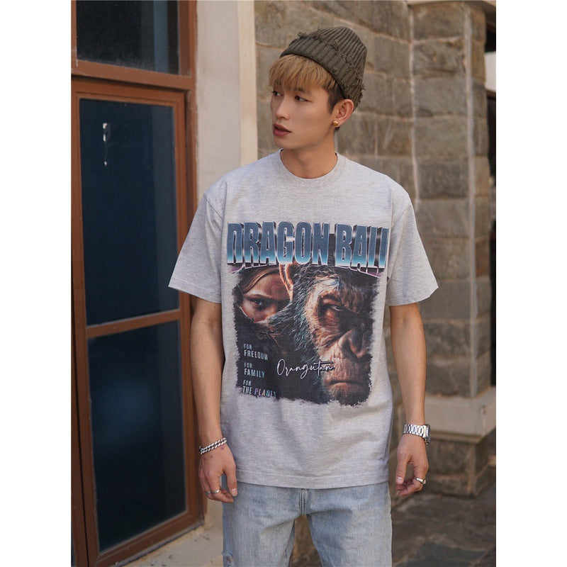 Film Star T Shirt Movie Rise of the Planet of the Apes Pure Cotton Loose Short Sleeve American Retro Trendy T-shirt Men
