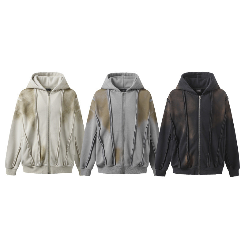 Streetwear Hoodie Make Old Hooded Sweater Hip Hop Loose Cardigan Jacket