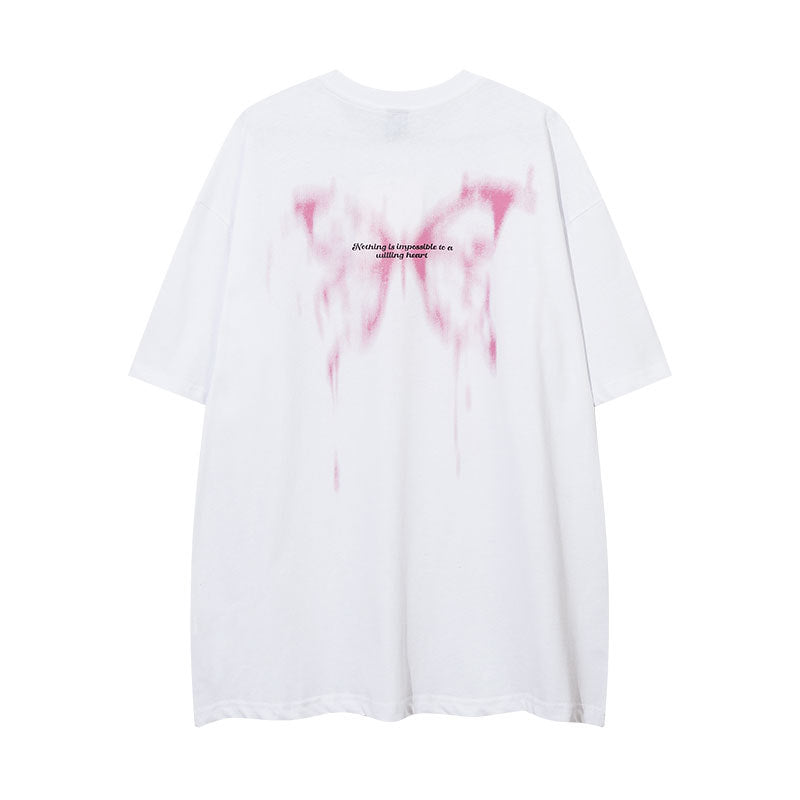 Vintage Tišö Rt Butterfly Graffiti Letter Short Sleeve T-Shirt