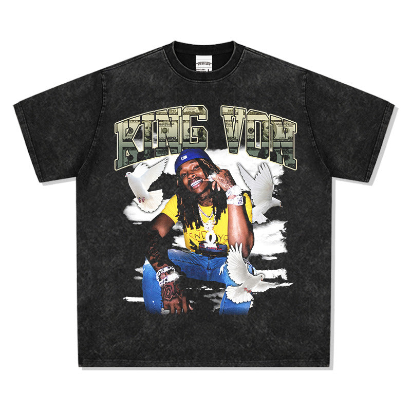 Marcas streetwear usa vintage hip hop king von print short sleeve t-shirt