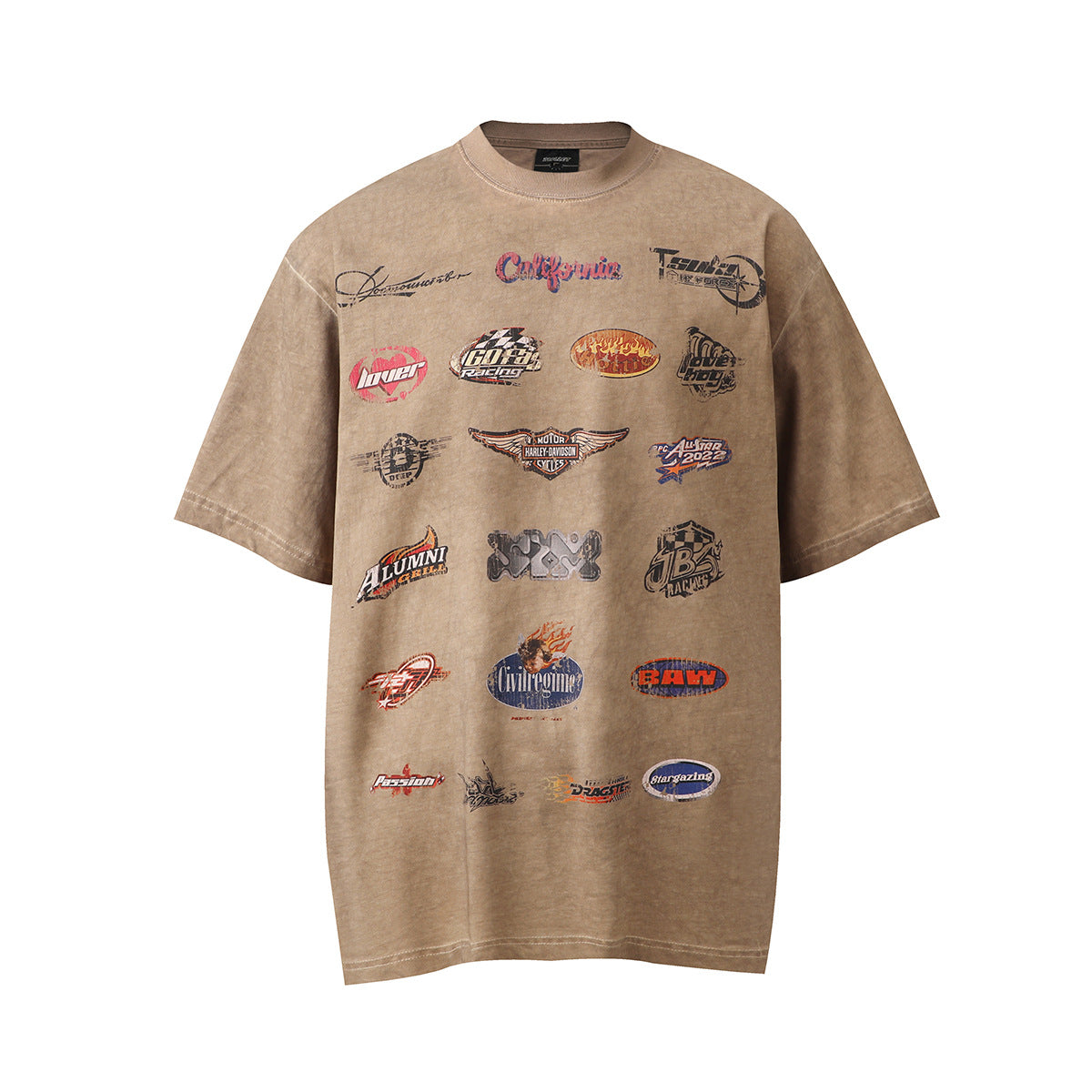 Hip hop shirt retro t-shirt short sleeve loose old print