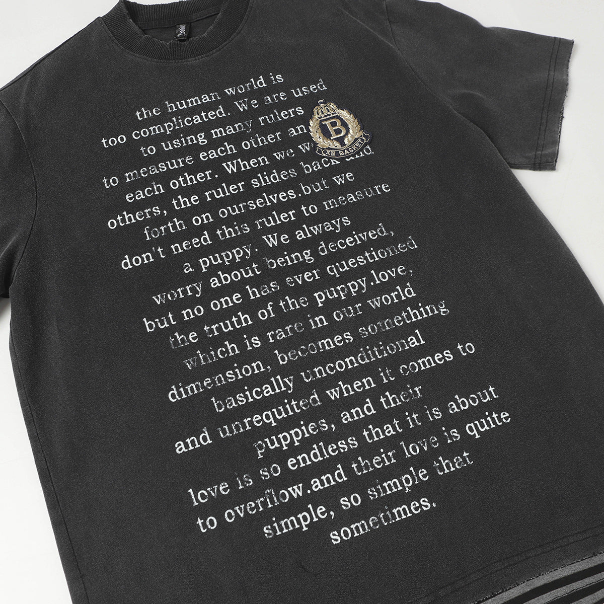 Hustle vintage summer embroidery wash t-shirt short sleeves