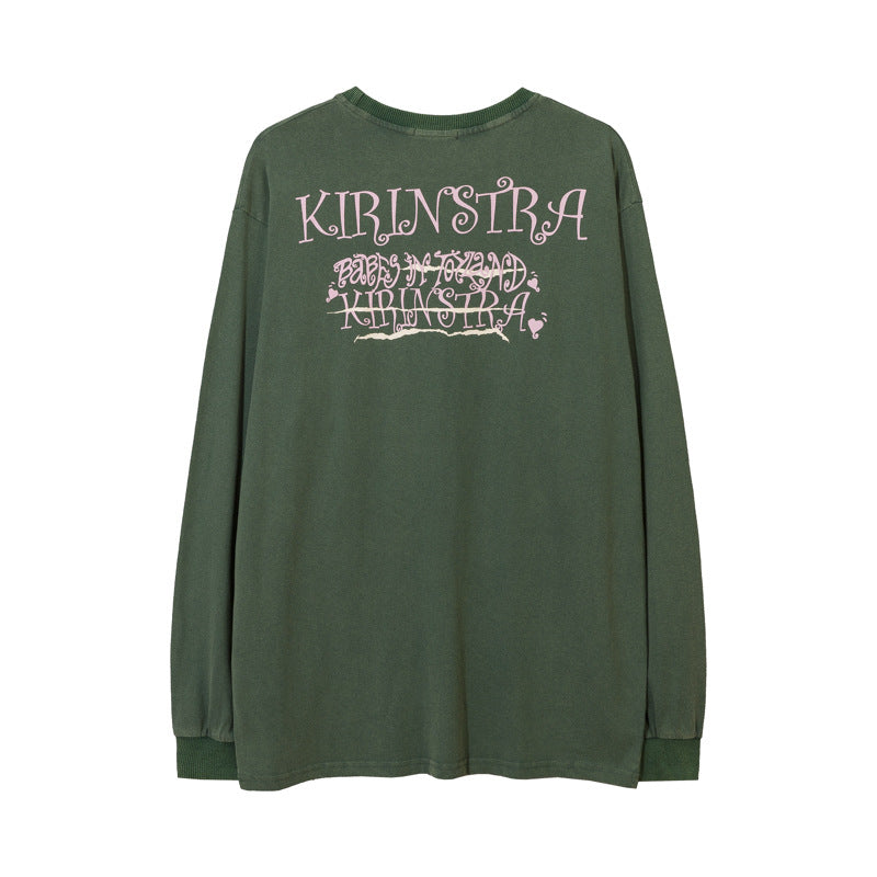Vintage T Shirts Hip Hop Old Wash Character Print Long Sleeve T-Shirt Autumn oversize