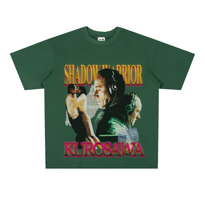 Film Star T Shirt Loose Heavy Retro Street Cotton T-shirt for Men and Women