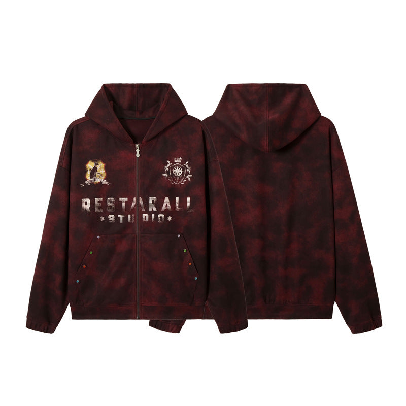 Streetwear Hoodie Tie-Dye Hooded Sweater Loose Hip Hop Cardigan Jacket