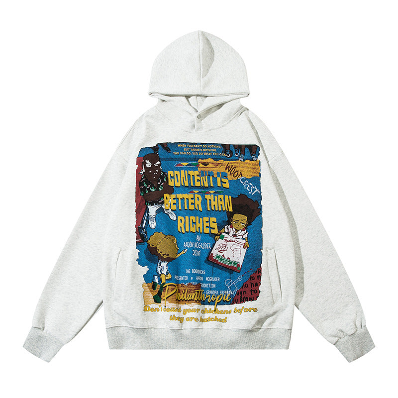 Streetwear Hoodie Vintage Washed Old Hooded Sweater Cartoon Cartoon Character Print Casual Hoodie