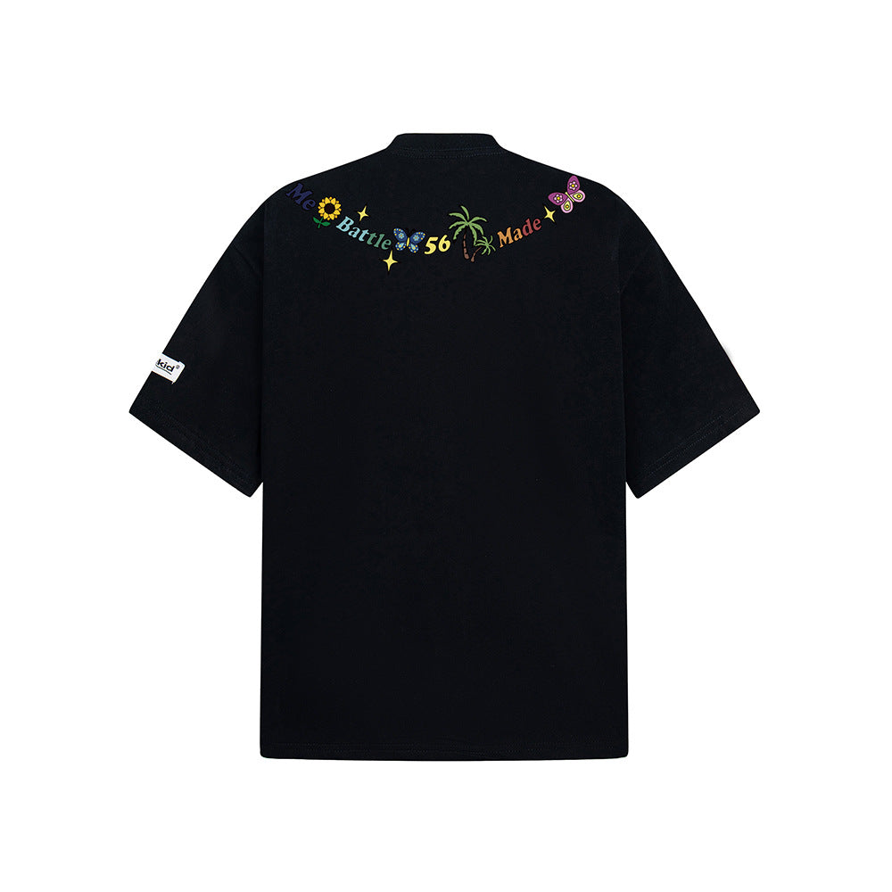 Nostalgia T Shirts Vintage Necklace Butterfly Embroidery Pattern Short Sleeve T-Shirt
