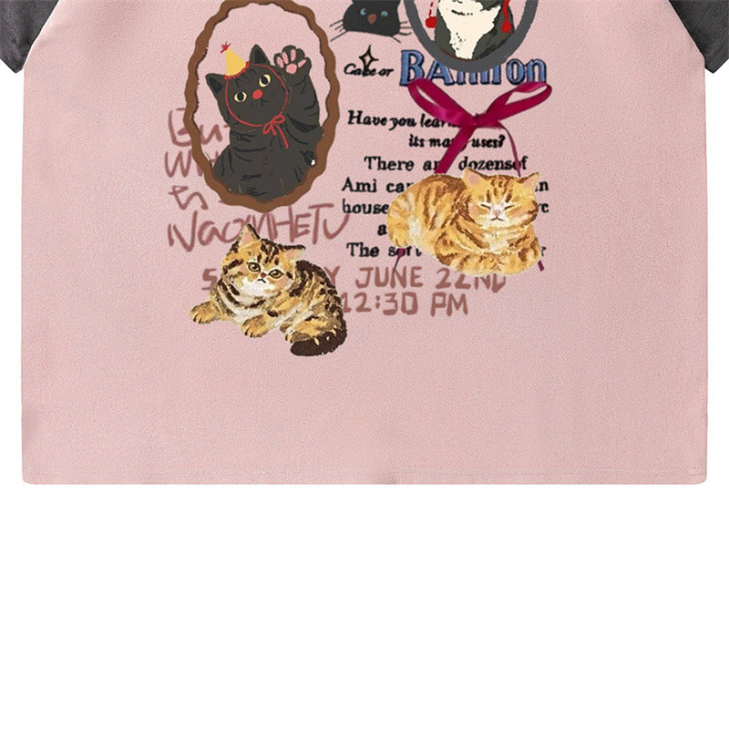 US drip outfits summer vintage alphabet pussy print casual loose short sleeve T-Shirts