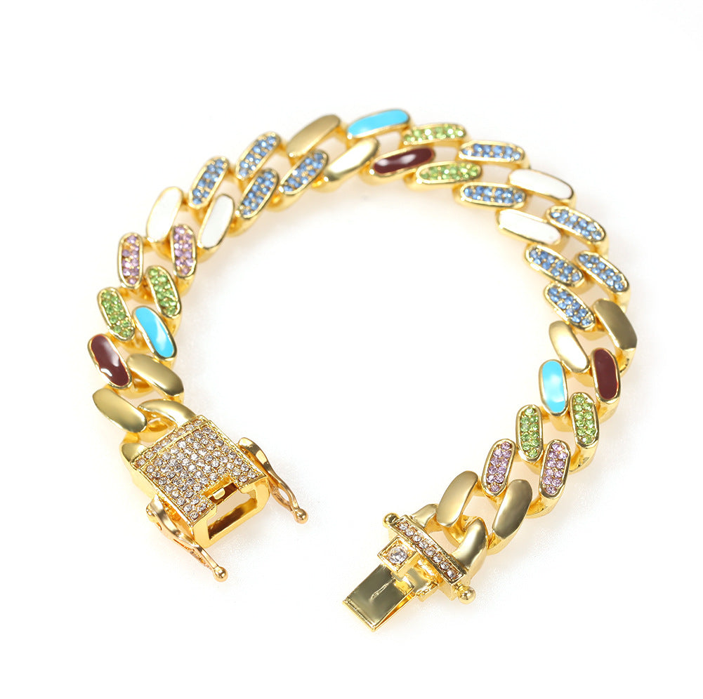 Bracelet Hip Hop Oil Drop Alloy Colored Cuban Bracelet St. Valentine's Spectrum
