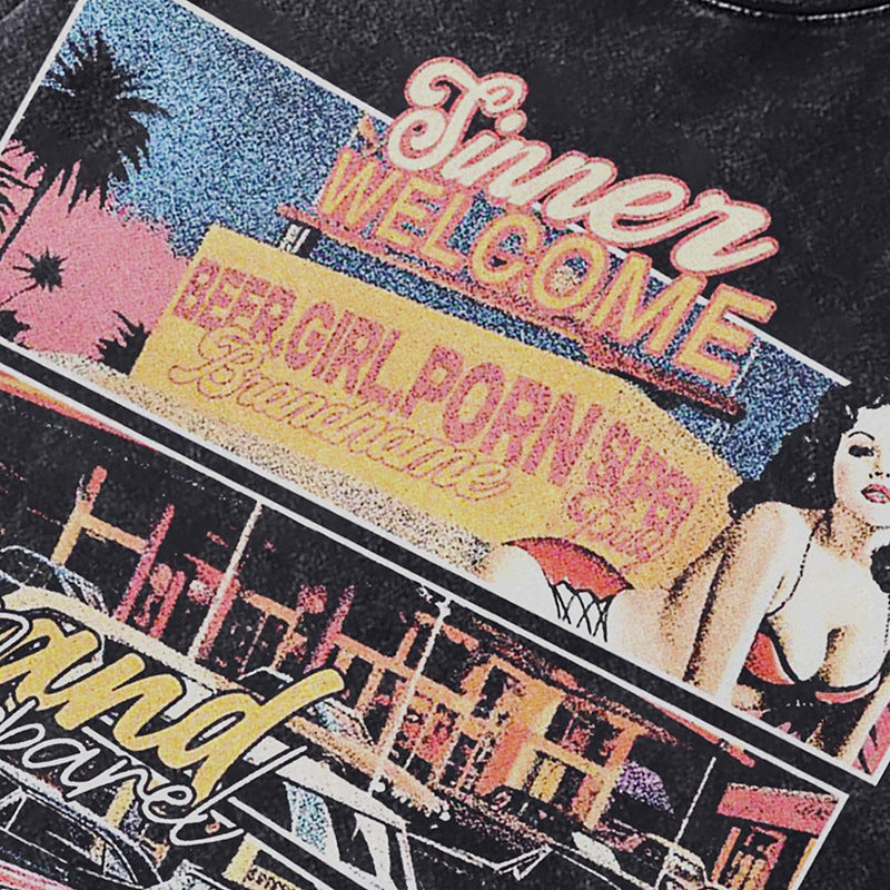 Ropa Vintage Hombre Vintage Hip Hop Make Old Movie Print Short Sleeve T-Shirt