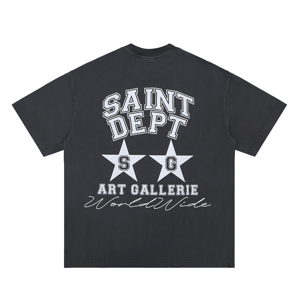 Vic Streetwear Summer Vintage Washed Short Sleeve T-Shirt