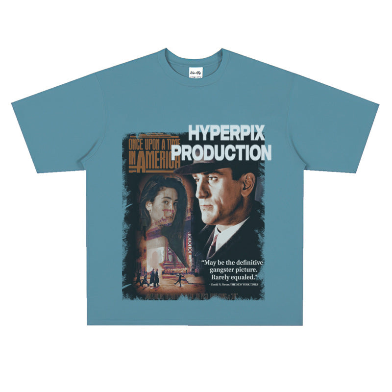 Film Star T Shirt Trendy Cotton Short Sleeve Loose round Neck American Retro T-shirt for Men