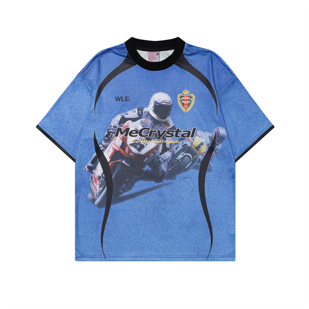 Racing oversized t shirt locomotive racing character print short sleeve t-shirt