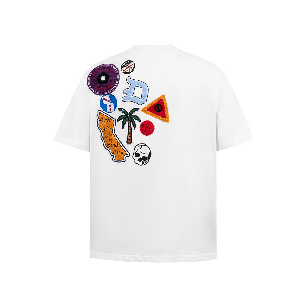 Hip Hop Clothes New York Vintage Embroidered Short Sleeve T-Shirt Summer Loose Crew Neck