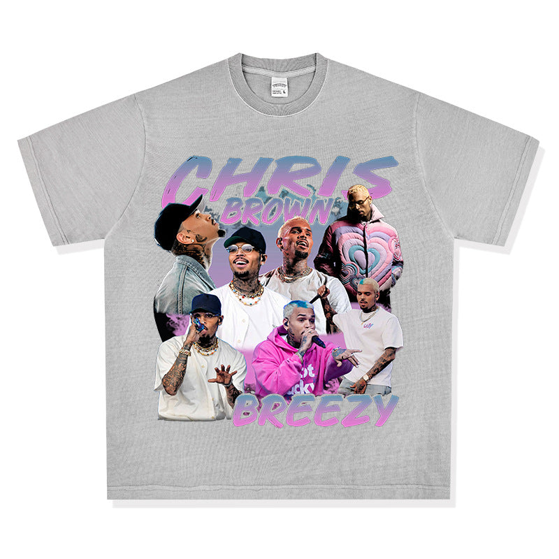 New york hip hop shop vintage hip hop chris brown print short sleeve t-shirt