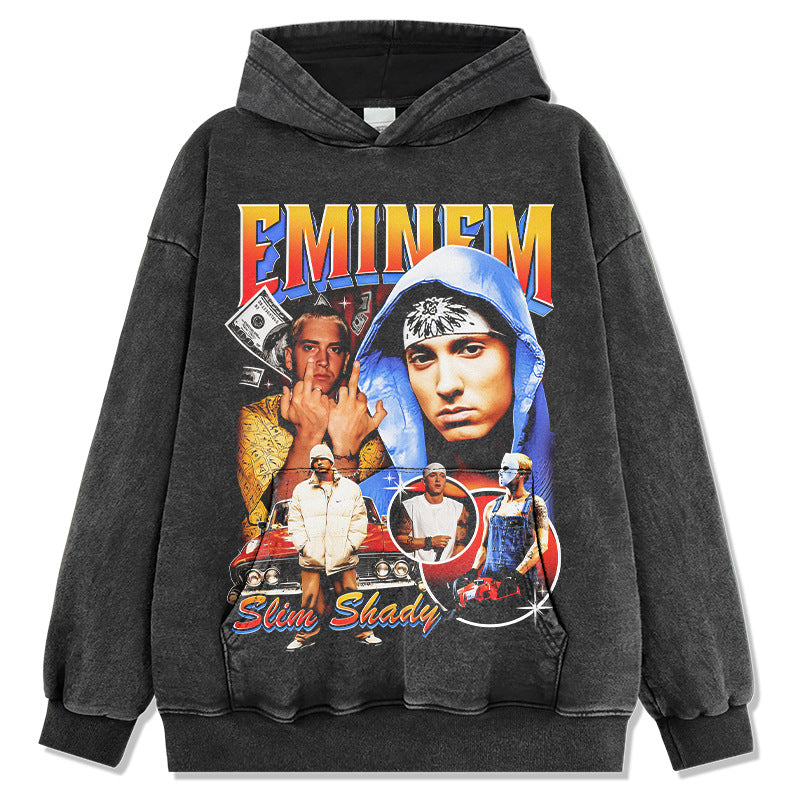 Marcas streetwear usa vintage hip hop emminem emminem print wash hoodie