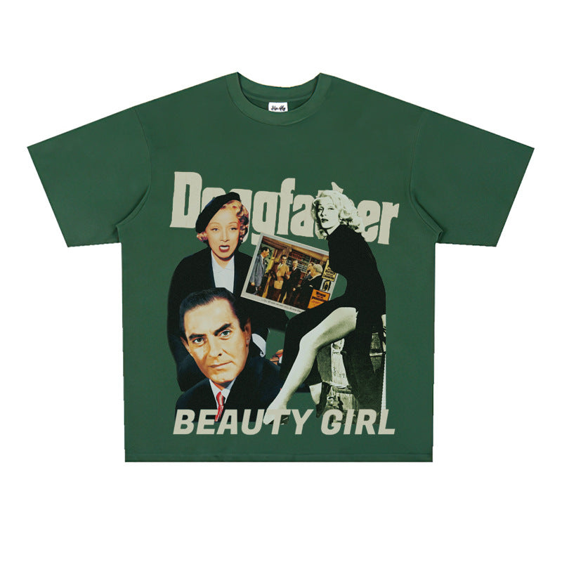 Film Star T Shirt Loose Heavy Retro Street Cotton American T-shirt Men and Women