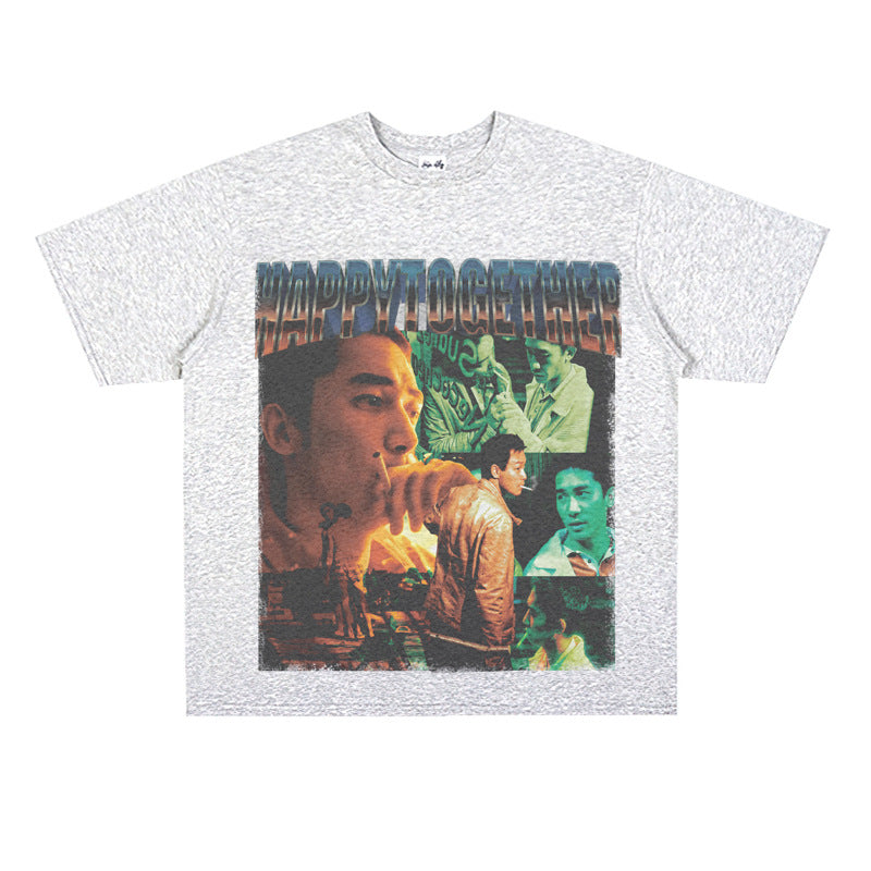 Film Star T Shirt Trendy Cotton Short Sleeve Loose round Neck Retro T-shirt