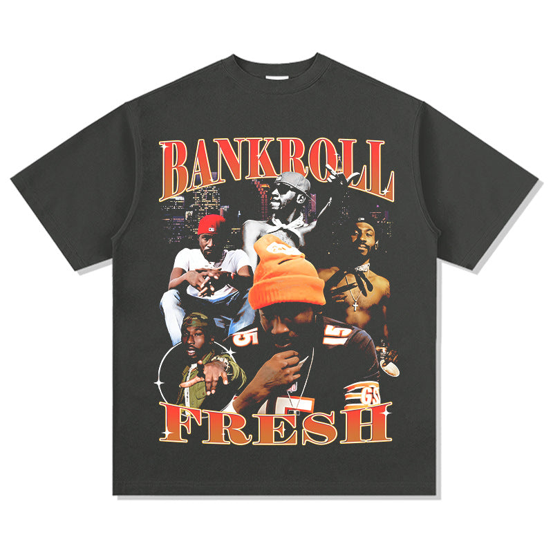 Outfit streetwear vintage hip hop Bankrol print short sleeve t-shirt