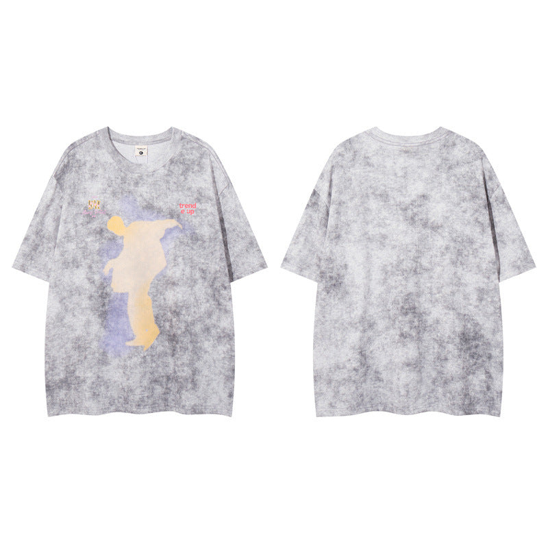 US drip outfits Summer Vintage Character Design Casual Loose Short Sleeve T-Shirts