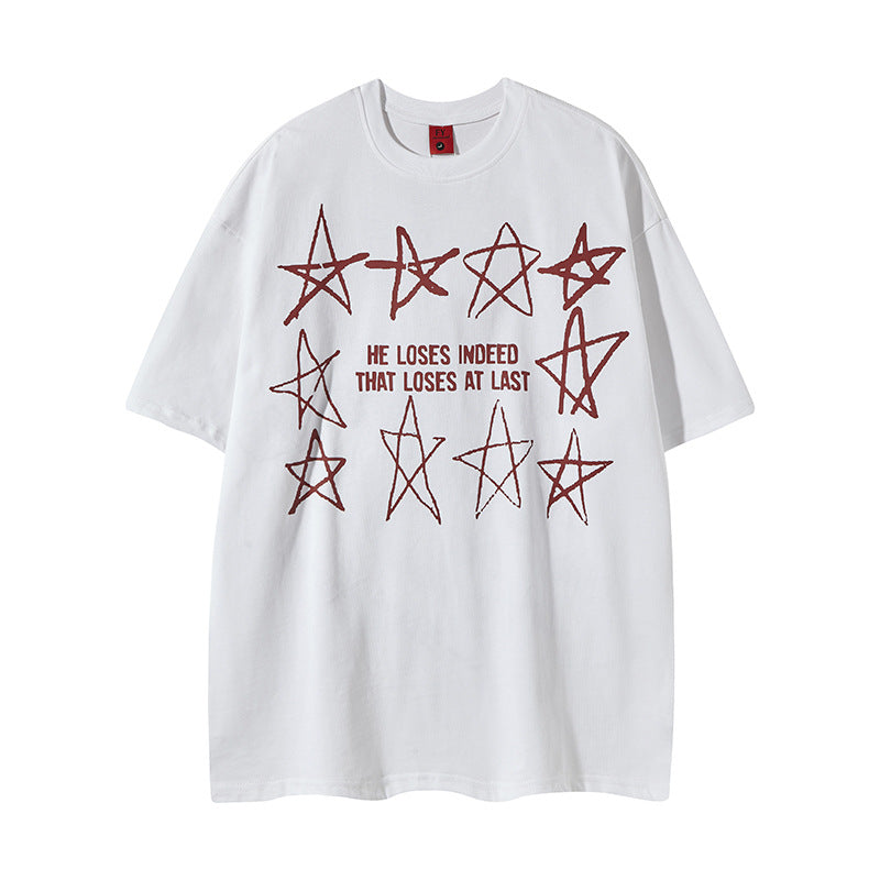 Vintage Usa Shirt Vintage Alphabet Print Crew Neck Short Sleeve T-Shirt