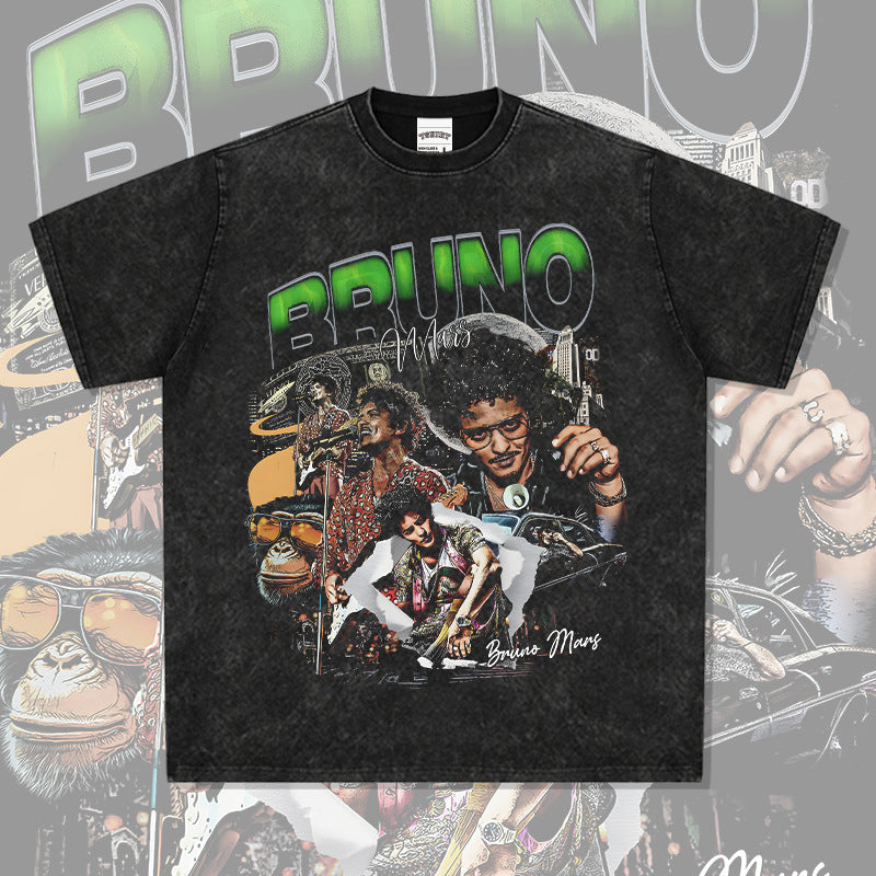 Marcas streetwear usa vintage bruno mars print short sleeve t-shirt vintage