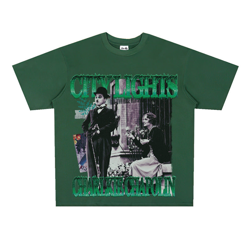 Film Star T Shirt Classic Movie Surrounding City Light Loose Retro Street Cotton T-shirt