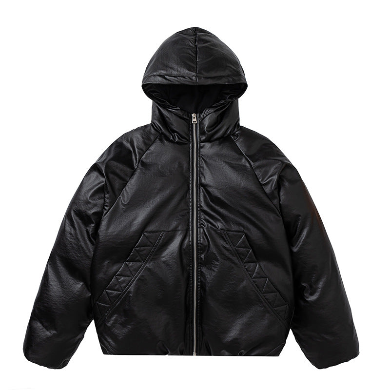 Unisex Down Jacket Men's Winter Thickened Leather Hooded Cotton Jacket