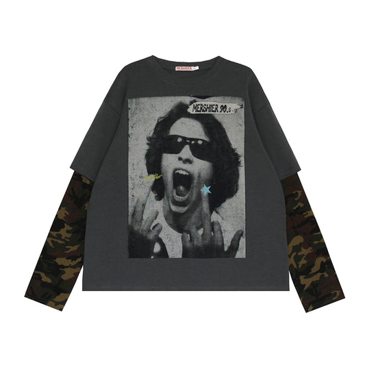 Hip hop shirt summer hip hop character print long sleeve t-shirt