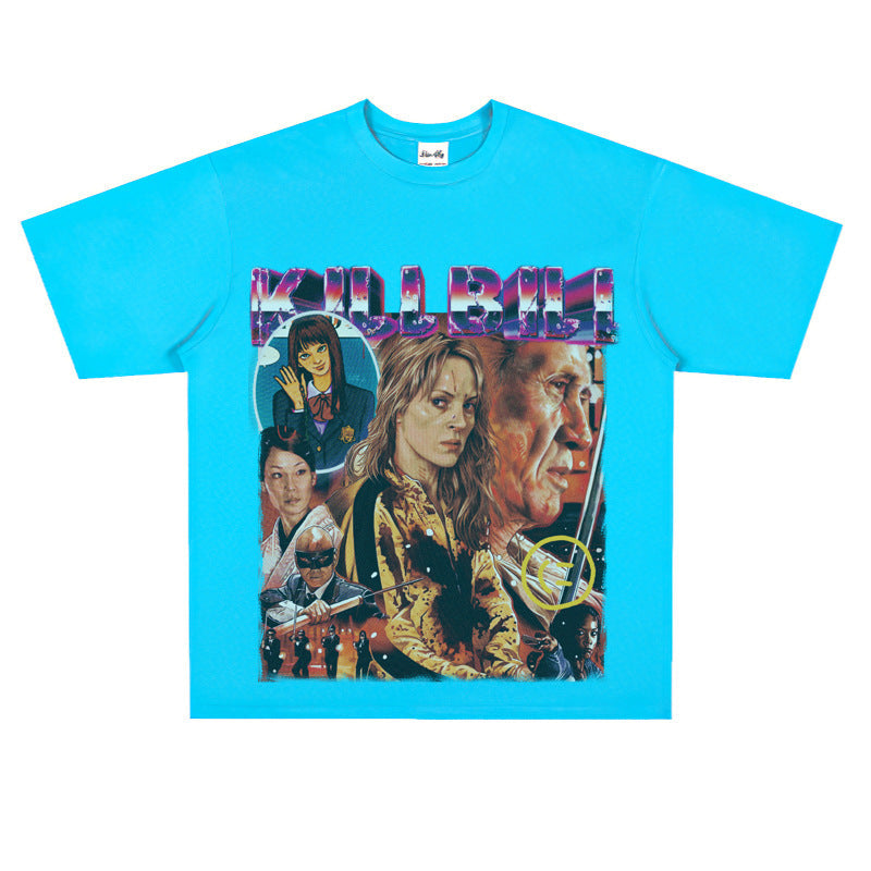 Film Star T Shirt Classic Movie Kill Bill Short Sleeve Loose Street Printed T-shirt Men and Women