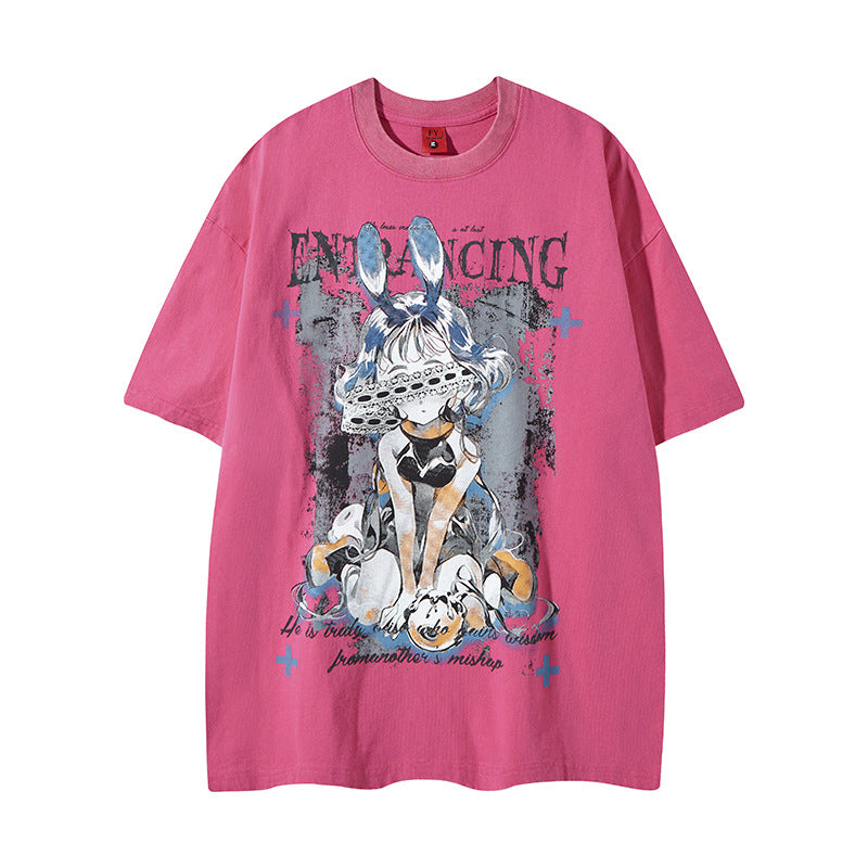 New York Hip Hop Style Old Crew Neck Short Sleeve T-Shirt Hip Hop Loose Top