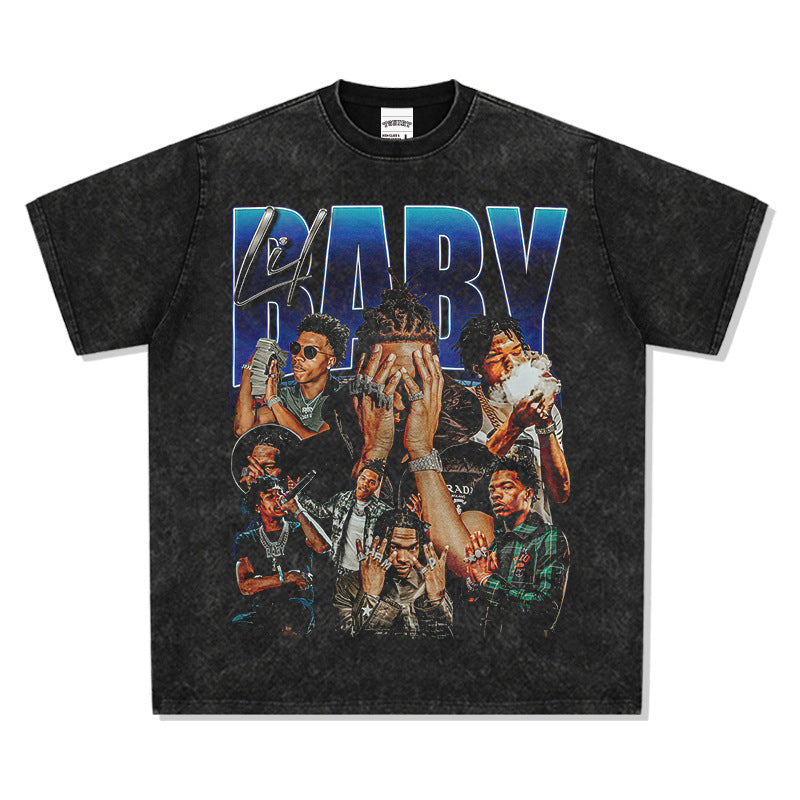 Outfit streetwear hip hop Lil Babe Lil Baby print short sleeve t-shirt