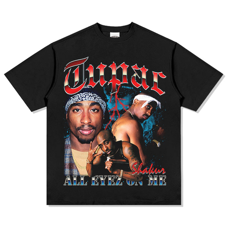 New york hip hop shop BCtupac print short sleeve retro washed old T shirt