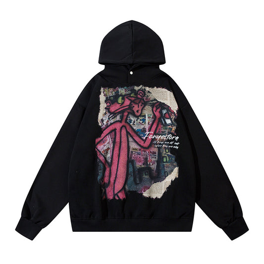 Streetwear Hoodie Vintage Cartoon Animal Print Hooded Sweater