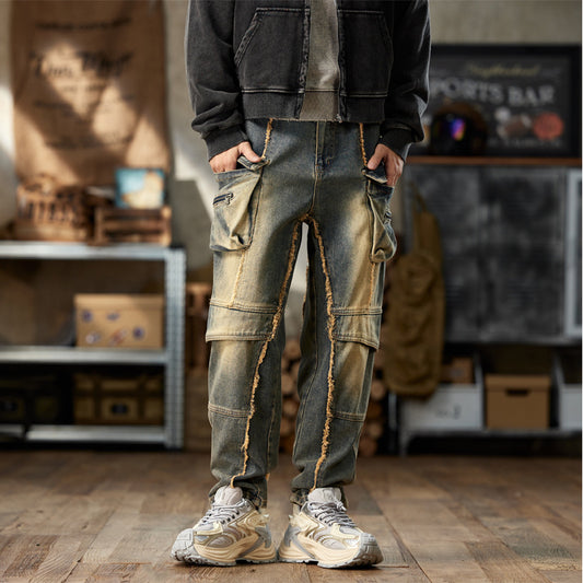 1990 Fashion Jeans Multi-pocket Loose Denim Trousers