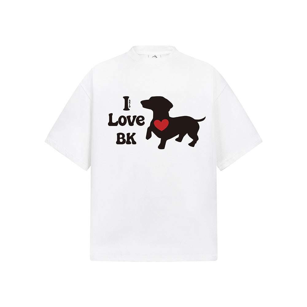 Hip Hop Clothes New York Short Sleeve T-Shirt Summer Puppy Print Crew Neck Top